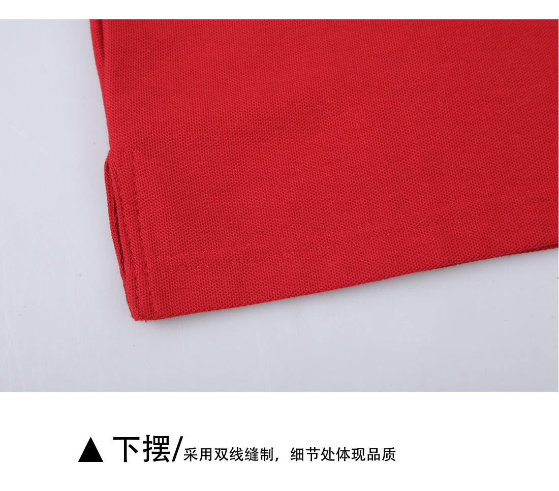 短袖修身T恤工作服 大红色夏季潮流t恤衫工作服下摆展示