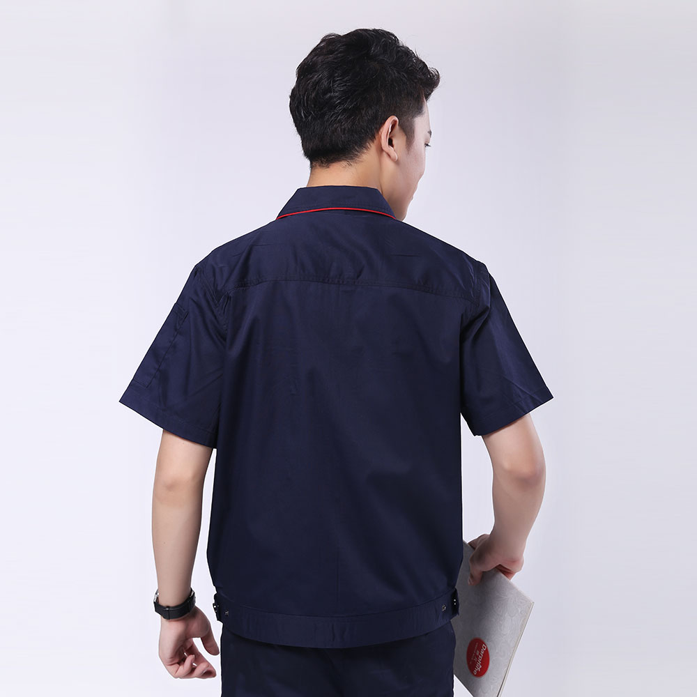 短袖工作服立体衣领,舒适袖口,实用口袋图